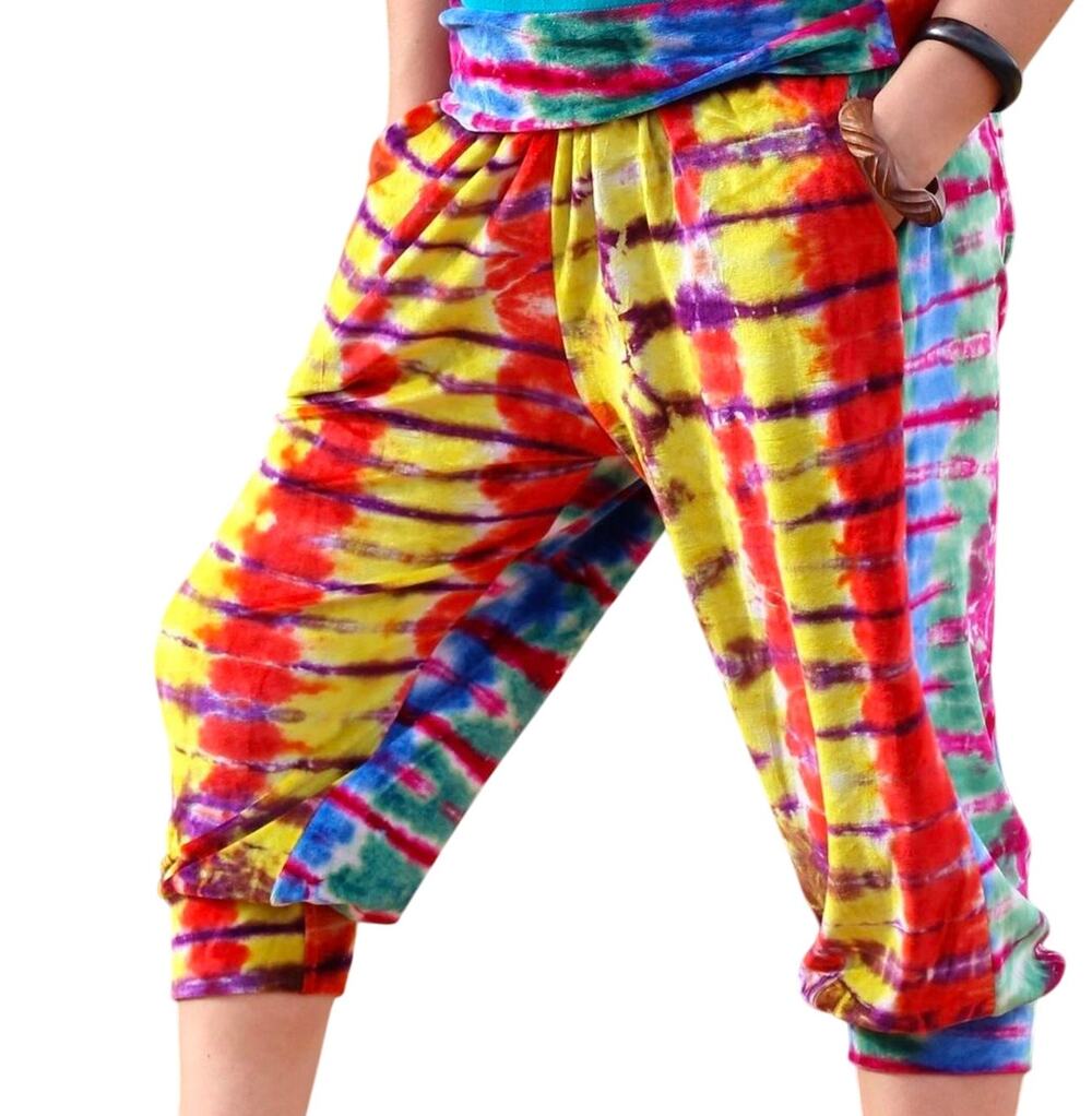 Womens Cropped Pants Size Large Organic Bamboo Velour Handmade Tie Dye Brand New